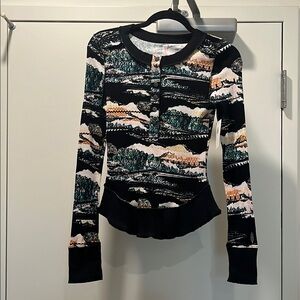 Patterned Long Sleeve Henley Top